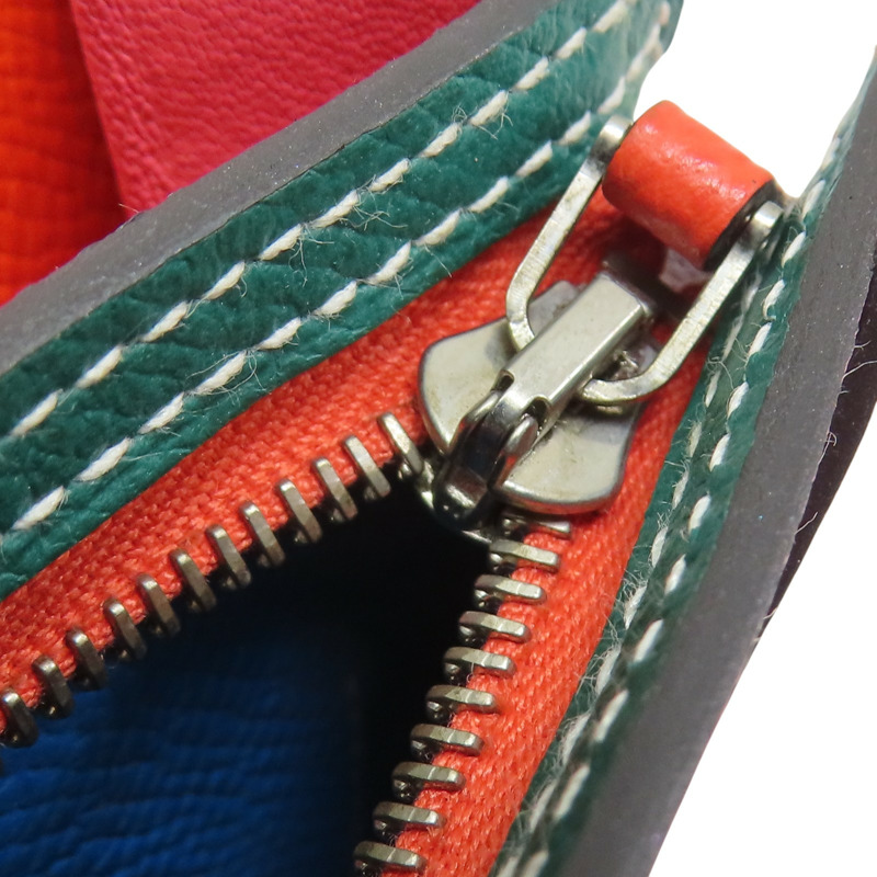 黃/藍色 Epsom牛皮 Camail 銀扣 長夾 A刻【HERMES 愛馬仕】-11