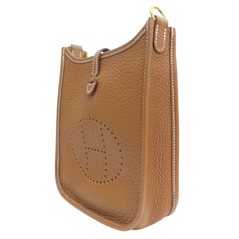 棕色 牛皮 Mini Evelyne 肩背包 Y刻 金扣【HERMES 愛馬仕】-2