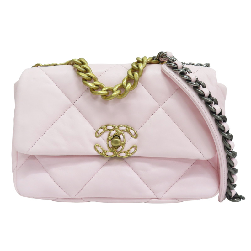 粉色 羊皮 19 26CM 鍊帶肩背包 金釦【CHANEL 香奈兒】 AS1160-0