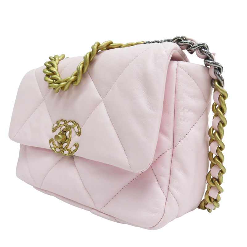 粉色 羊皮 19 26CM 鍊帶肩背包 金釦【CHANEL 香奈兒】 AS1160-2
