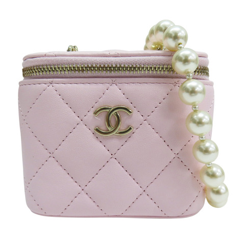 粉色 羊皮 珍珠鏈帶 肩背包 金釦【CHANEL 香奈兒】 AP2581