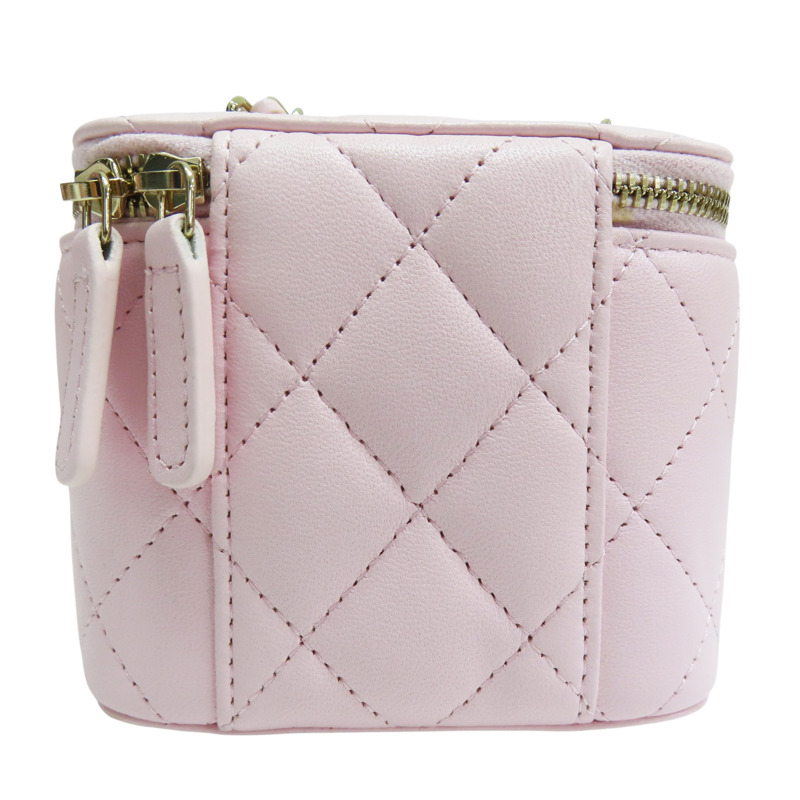 粉色 羊皮 珍珠鏈帶 肩背包 金釦【CHANEL 香奈兒】 AP2581-1