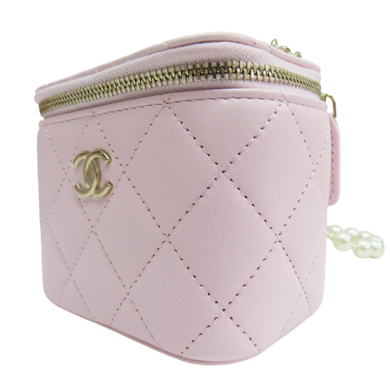 粉色 羊皮 珍珠鏈帶 肩背包 金釦【CHANEL 香奈兒】 AP2581-2