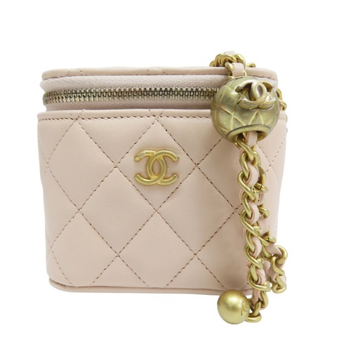 粉膚色 羊皮 Vanity 金球 方盒 鍊帶肩背包 金釦【CHANEL 香奈兒】 AP1447