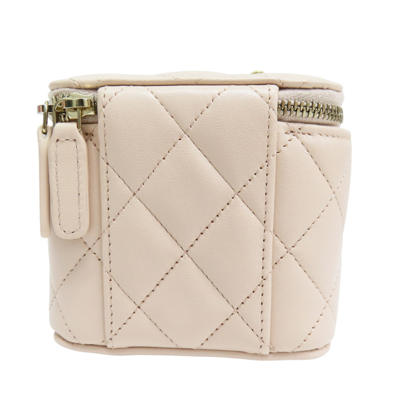 粉膚色 羊皮 Vanity 金球 方盒 鍊帶肩背包 金釦【CHANEL 香奈兒】 AP1447-1