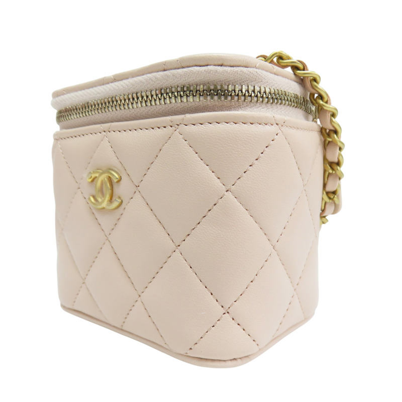 粉膚色 羊皮 Vanity 金球 方盒 鍊帶肩背包 金釦【CHANEL 香奈兒】 AP1447-2