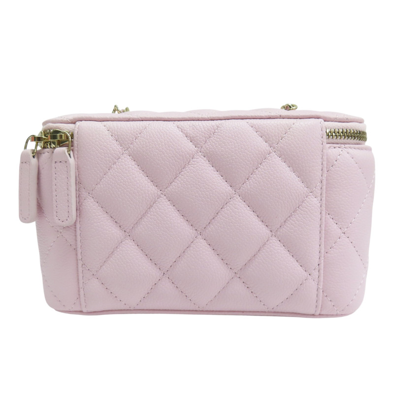 粉色 菱格紋 荔枝牛皮 Matelasse 化妝盒 鏈帶 肩背包 金釦【CHANEL 香奈兒】 AP1341-1