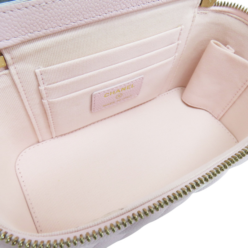 粉色 菱格紋 荔枝牛皮 Matelasse 化妝盒 鏈帶 肩背包 金釦【CHANEL 香奈兒】 AP1341-4