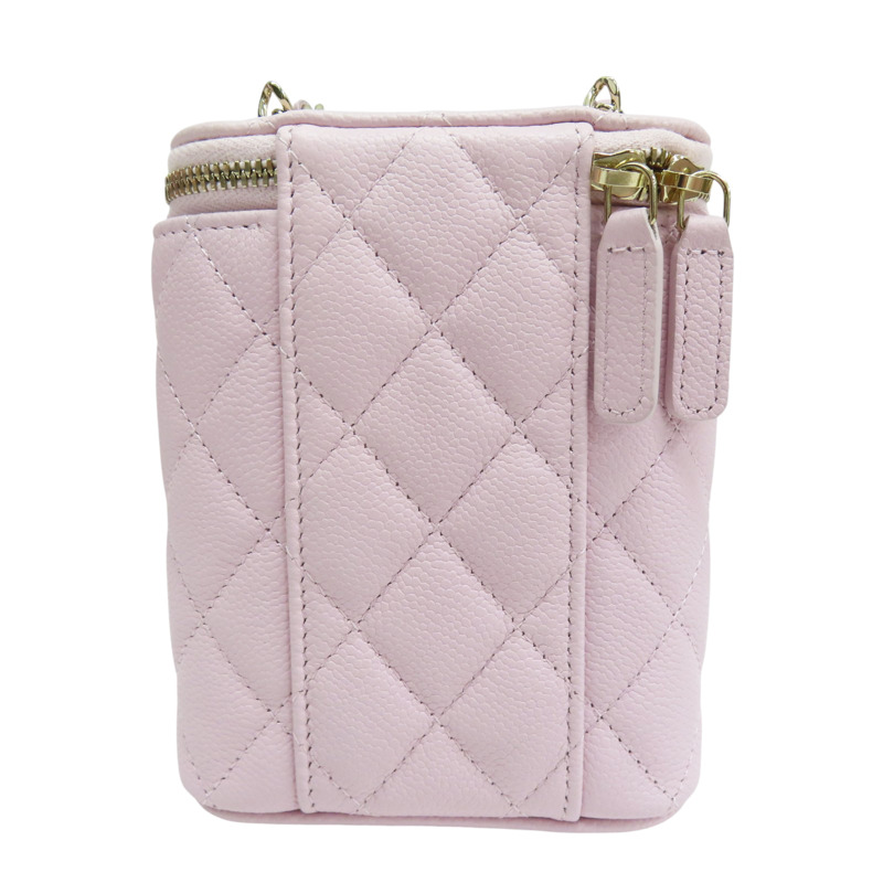 淡粉色 菱格紋 荔枝牛皮 鍊帶肩背包 金釦【CHANEL 香奈兒】 AO2195-1
