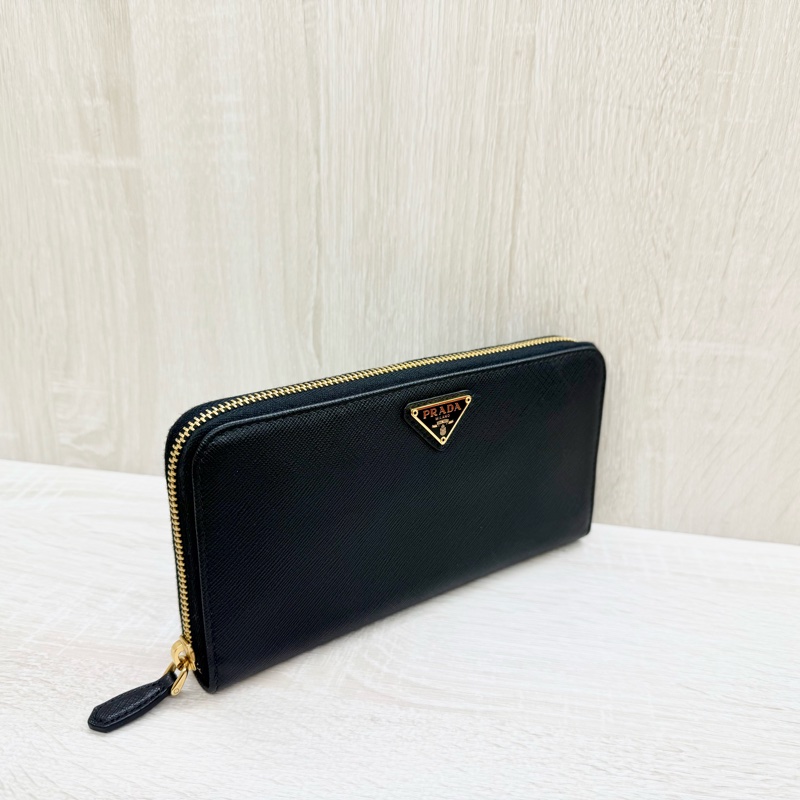 PRADA黑金牛皮ㄇ拉12卡長夾1ML506-10