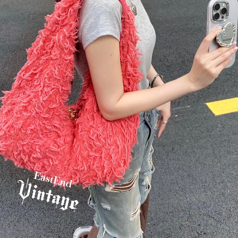 #秀款超時髦 #近新閒置 香奈兒Hobo珊瑚粉流蘇毛須腋下包🈶子包-6