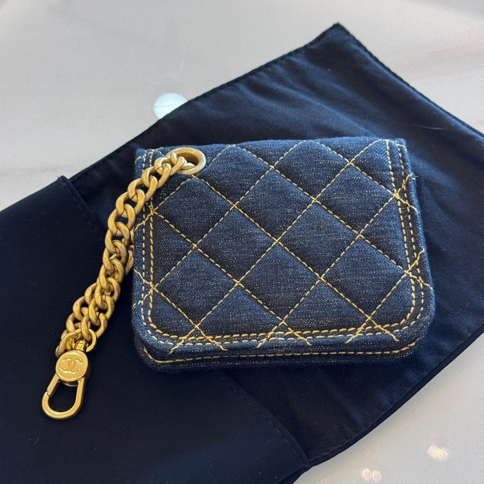 *SHIHNA名牌精品*CHANEL 菱格縫線牛仔布掛腕零錢包-5