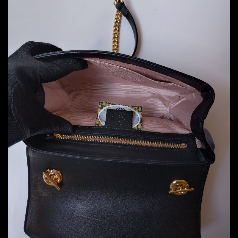 Gucci 金鍊水鑽虎頭黑皮革口蓋包-16