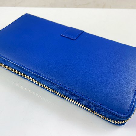 ＊奢華大道國際精品＊【Y099】YSL 藍色牛皮經典LOGOㄇ字拉鍊長夾-2