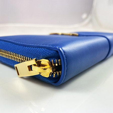 ＊奢華大道國際精品＊【Y099】YSL 藍色牛皮經典LOGOㄇ字拉鍊長夾-3