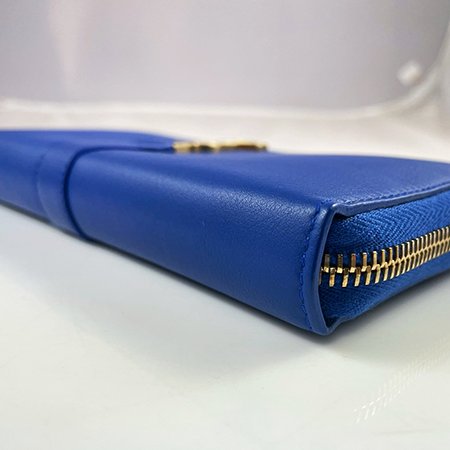 ＊奢華大道國際精品＊【Y099】YSL 藍色牛皮經典LOGOㄇ字拉鍊長夾-4