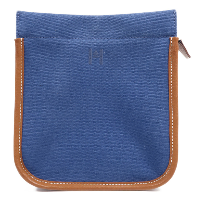 HERMES Swift皮革/棉質Embroidery Logo Camaiueu Pouch銀扣手拿包-0