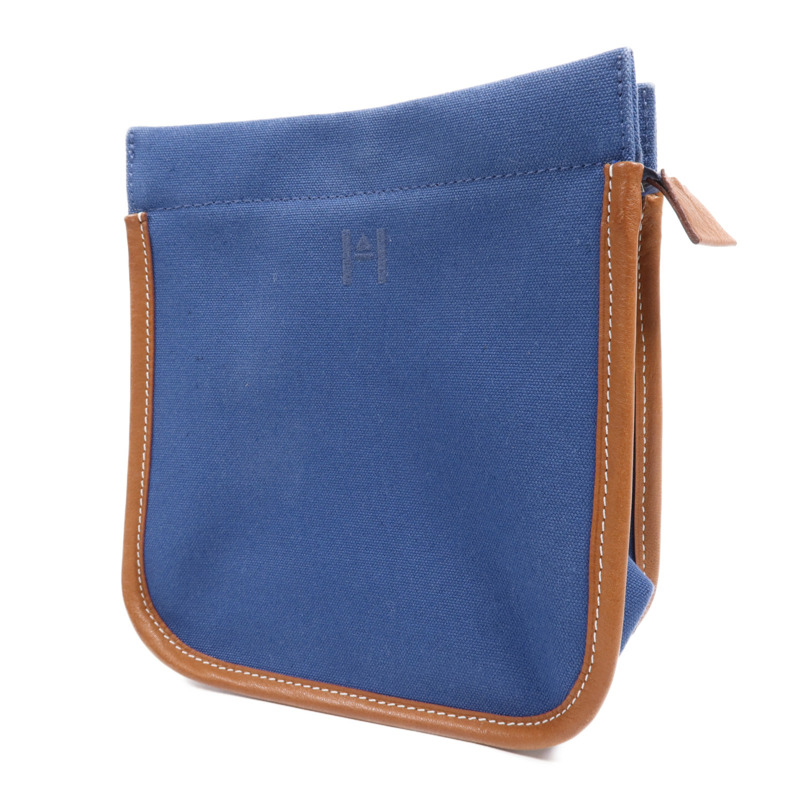 HERMES Swift皮革/棉質Embroidery Logo Camaiueu Pouch銀扣手拿包-2