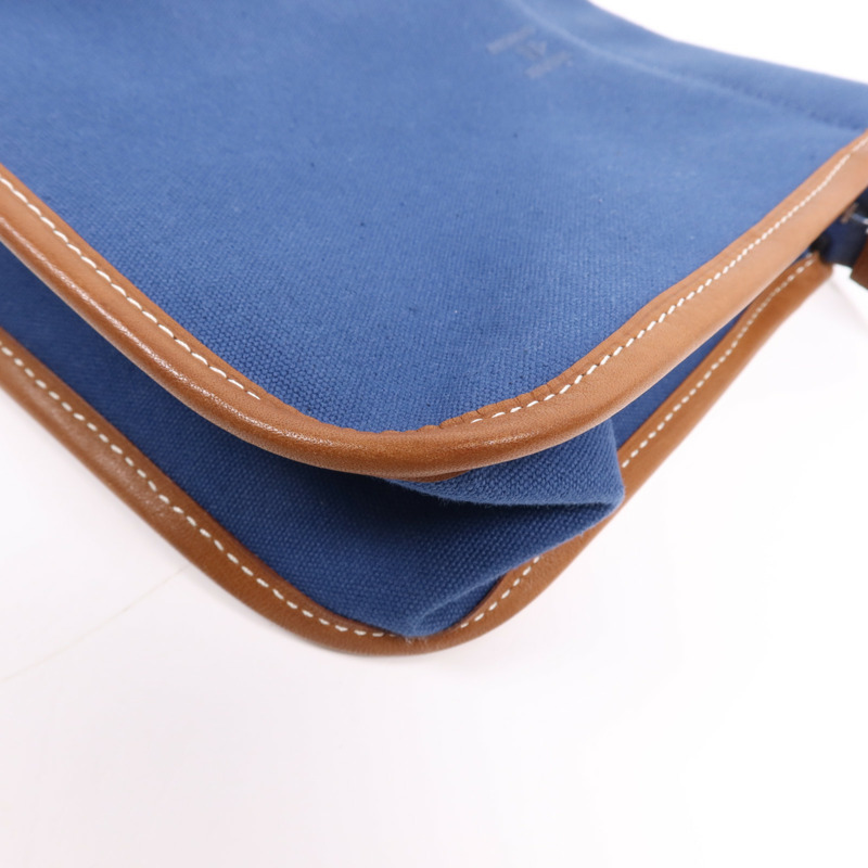 HERMES Swift皮革/棉質Embroidery Logo Camaiueu Pouch銀扣手拿包-4