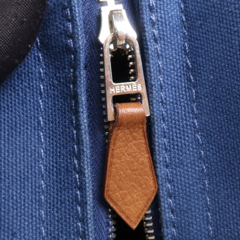 HERMES Swift皮革/棉質Embroidery Logo Camaiueu Pouch銀扣手拿包-9