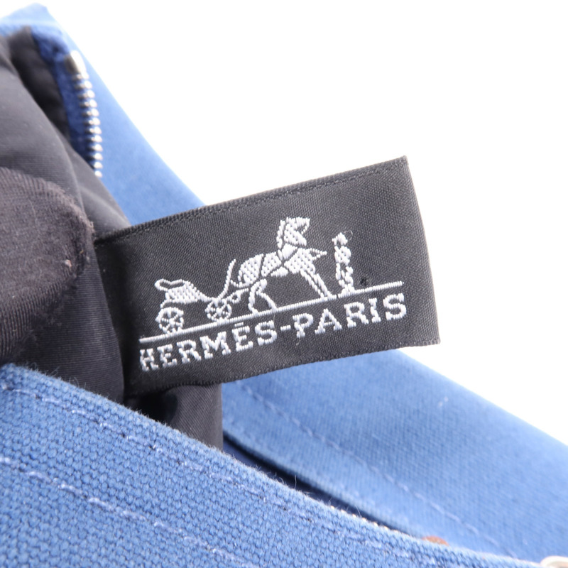 HERMES Swift皮革/棉質Embroidery Logo Camaiueu Pouch銀扣手拿包-11