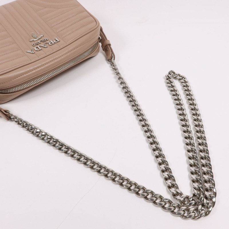 PRADA 牛皮皮革Shoulder Bag銀扣肩背袋-6