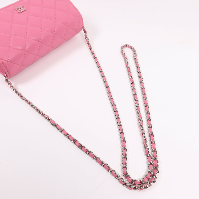 CHANEL 羊皮皮革WOC Wallet On Chain銀扣鏈帶肩背袋-9