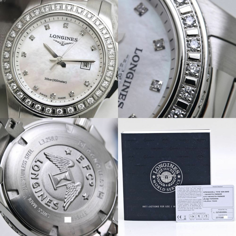 浪琴錶 Conquest L3.258.0.88.6 白色錶殼 11 顆鑽石錶圈女錶，不鏽鋼材質，40169-8