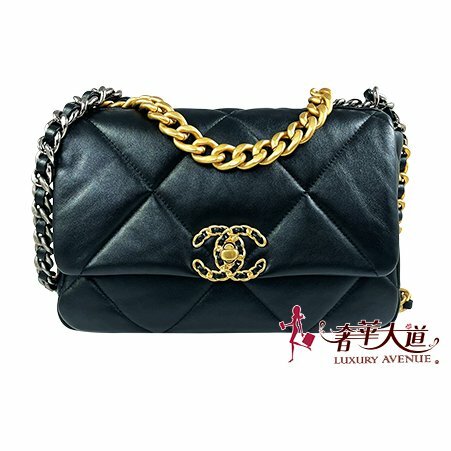 ＊奢華大道國際精品＊【CH0713】CHANEL 黑色羊皮金釦19系列口蓋兩用包 AS1160