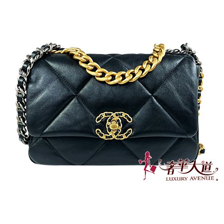 ＊奢華大道國際精品＊【CH0713】CHANEL 黑色羊皮金釦19系列口蓋兩用包 AS1160-0