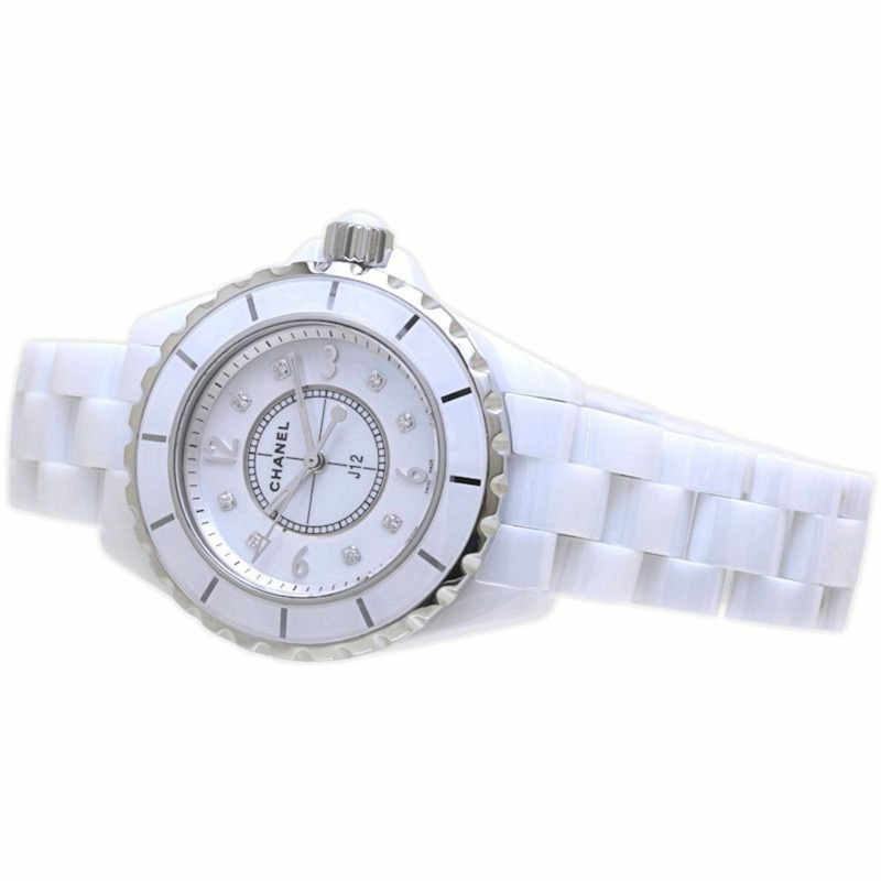 香奈兒 J12 33毫米 8鑽腕錶 H2422 女士白色陶瓷及不鏽鋼腕錶 40159-1