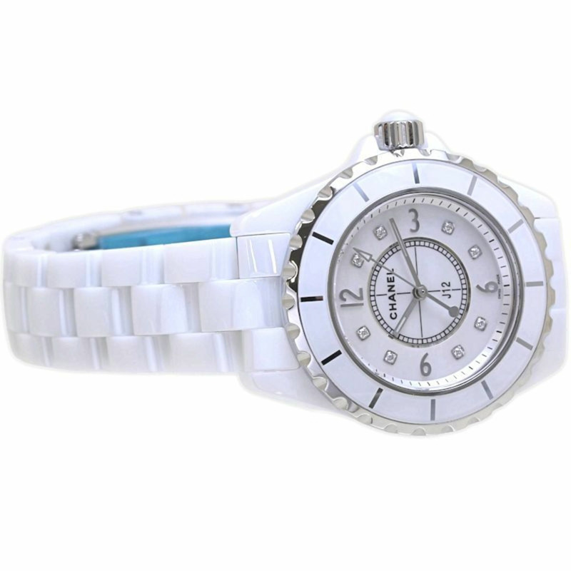 香奈兒 J12 33毫米 8鑽腕錶 H2422 女士白色陶瓷及不鏽鋼腕錶 40159-4