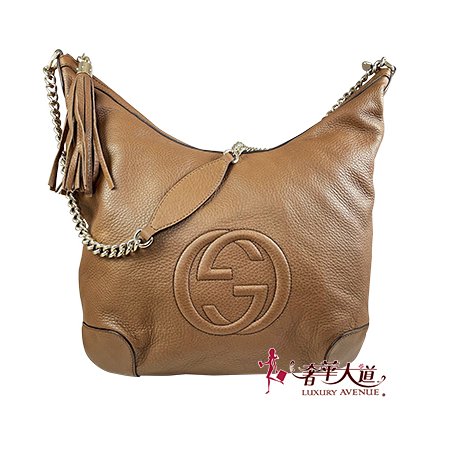 ＊奢華大道國際精品＊【G1805】GUCCI 棕色牛皮SOHO金鍊流蘇斜背包 308981-0