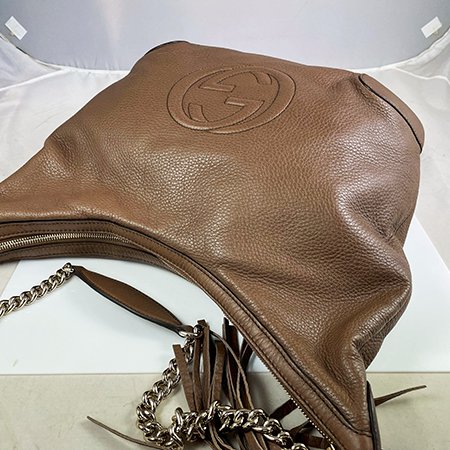 ＊奢華大道國際精品＊【G1805】GUCCI 棕色牛皮SOHO金鍊流蘇斜背包 308981-2