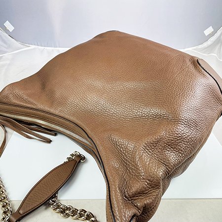 ＊奢華大道國際精品＊【G1805】GUCCI 棕色牛皮SOHO金鍊流蘇斜背包 308981-3