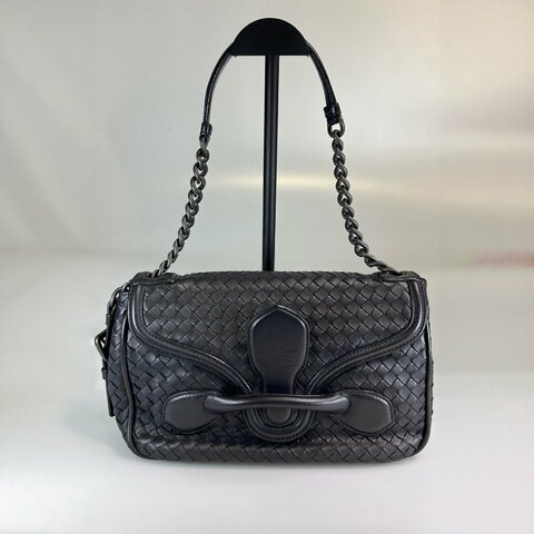 BV 黑編織單肩鍊條包