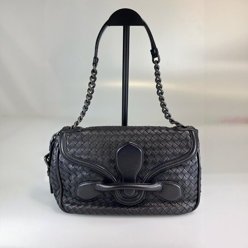 BV 黑編織單肩鍊條包-0