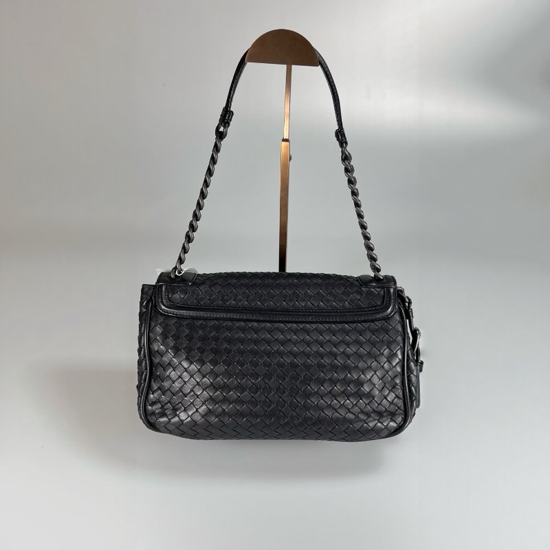 BV 黑編織單肩鍊條包-1