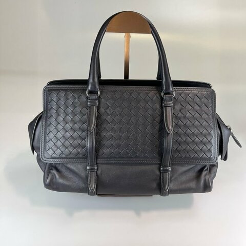 BV 黑棕編織雙面翻蓋手提包