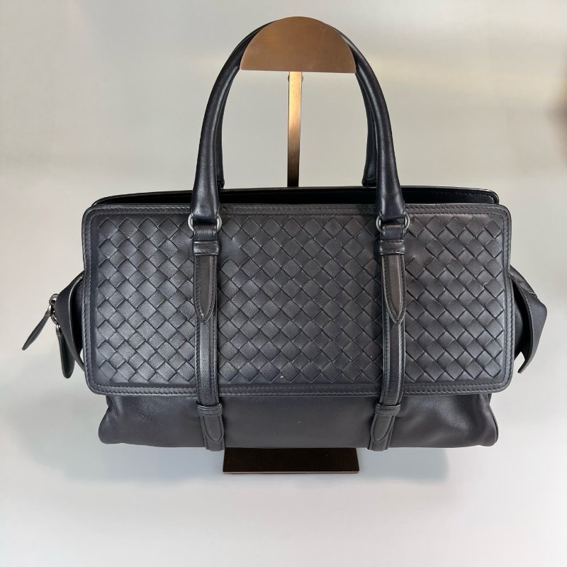 BV 黑棕編織雙面翻蓋手提包-1