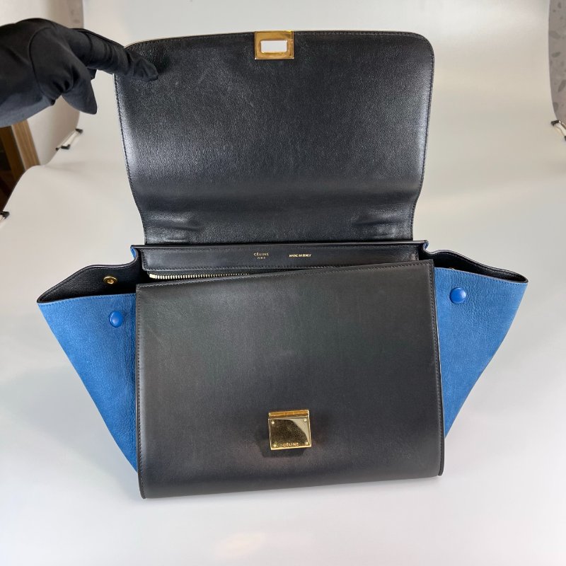 CELINE藍拼白 Trapaze Bag鞦韆包-5