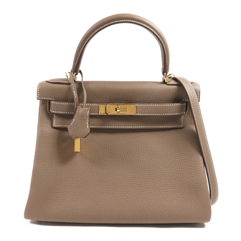 HERMES Togo皮革Kelly 28金扣手挽肩背兩用袋Etoupe-0