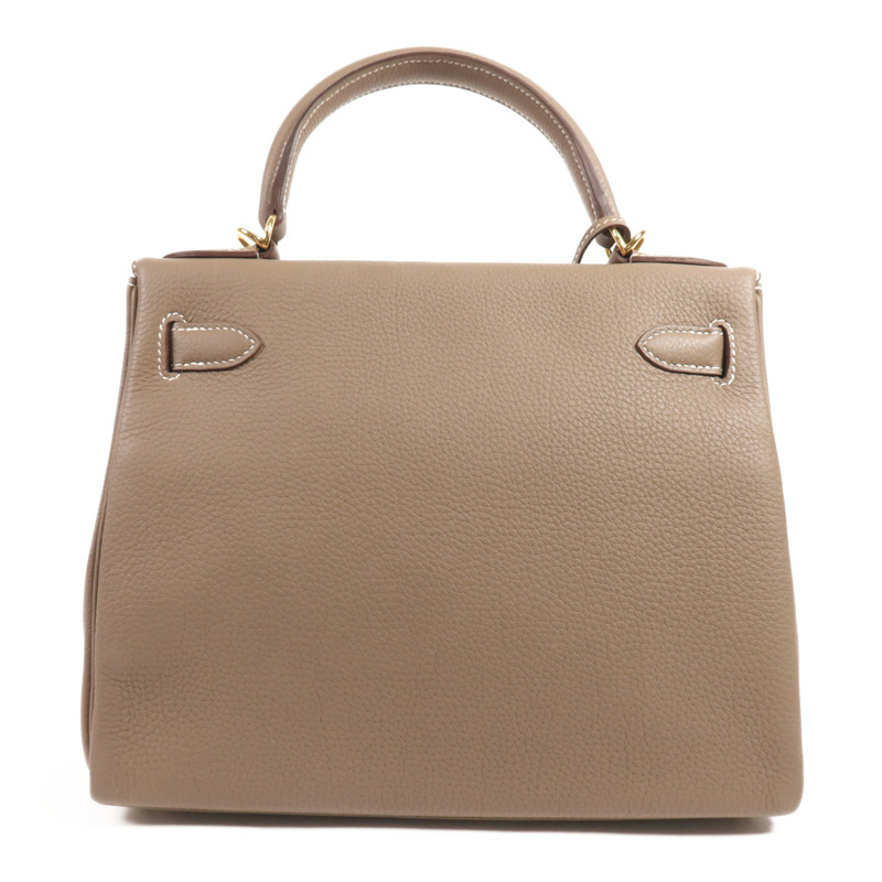 HERMES Togo皮革Kelly 28金扣手挽肩背兩用袋Etoupe-1