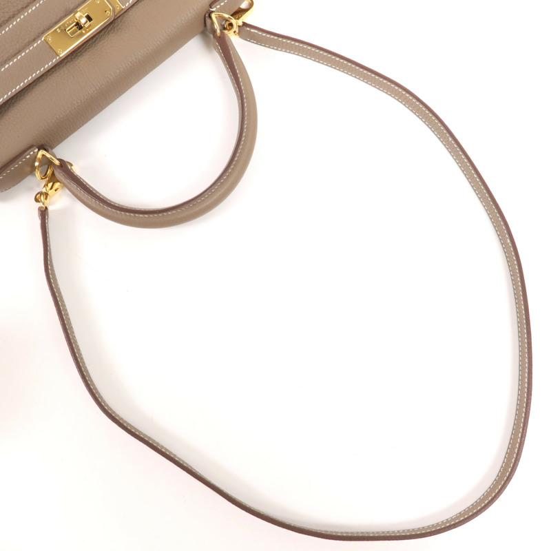 HERMES Togo皮革Kelly 28金扣手挽肩背兩用袋Etoupe-4