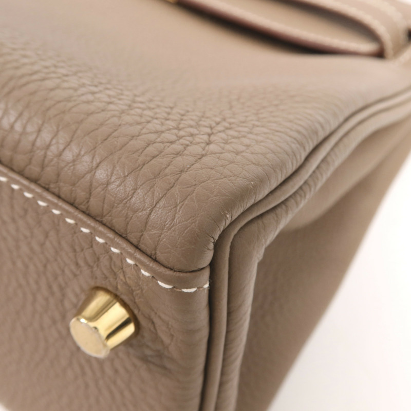 HERMES Togo皮革Kelly 28金扣手挽肩背兩用袋Etoupe-5