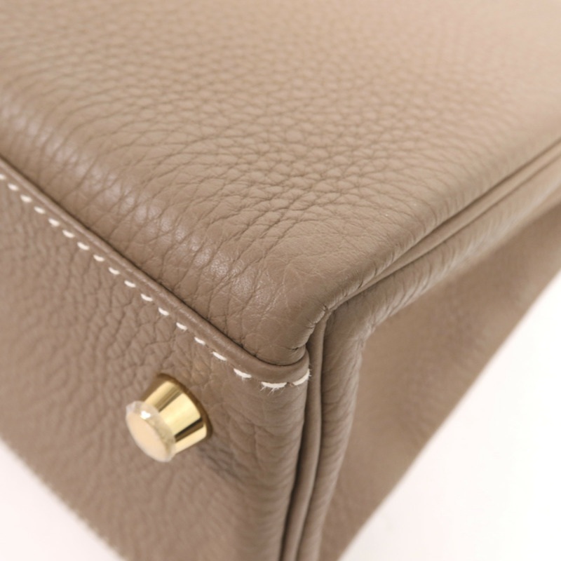 HERMES Togo皮革Kelly 28金扣手挽肩背兩用袋Etoupe-7