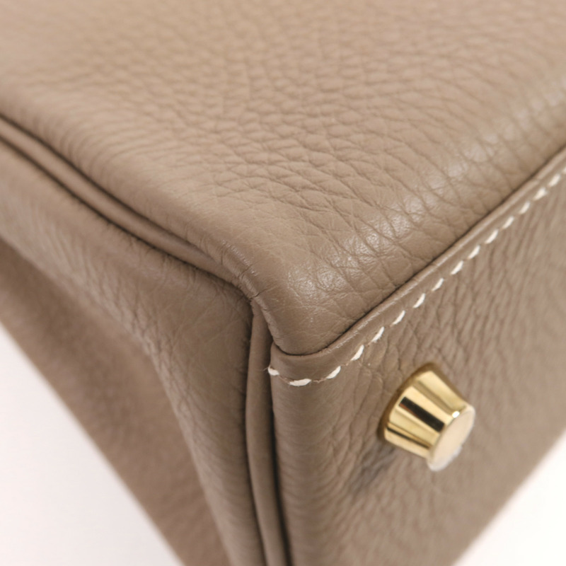 HERMES Togo皮革Kelly 28金扣手挽肩背兩用袋Etoupe-8