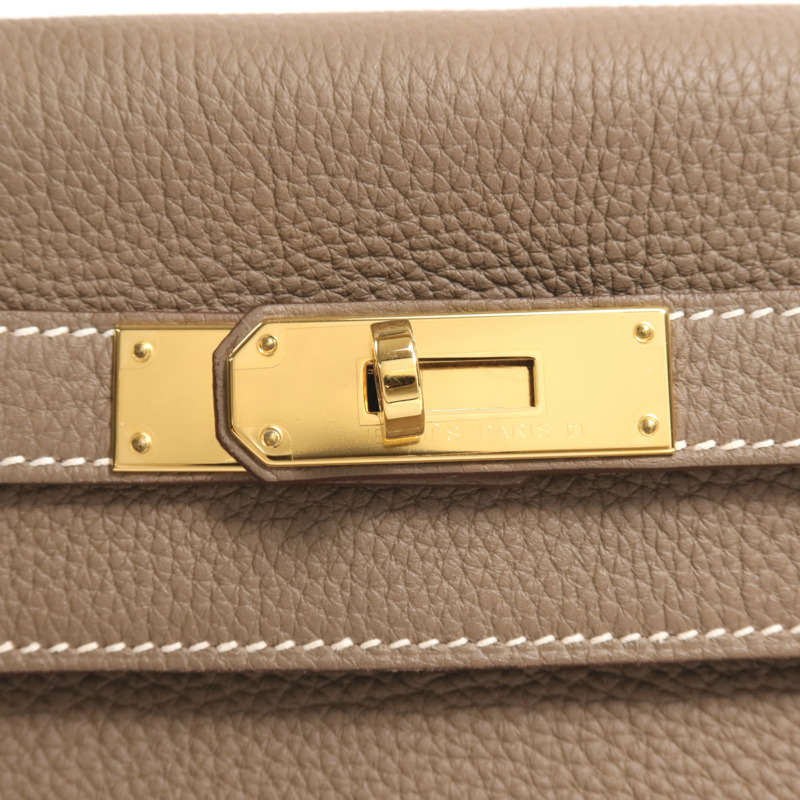 HERMES Togo皮革Kelly 28金扣手挽肩背兩用袋Etoupe-9