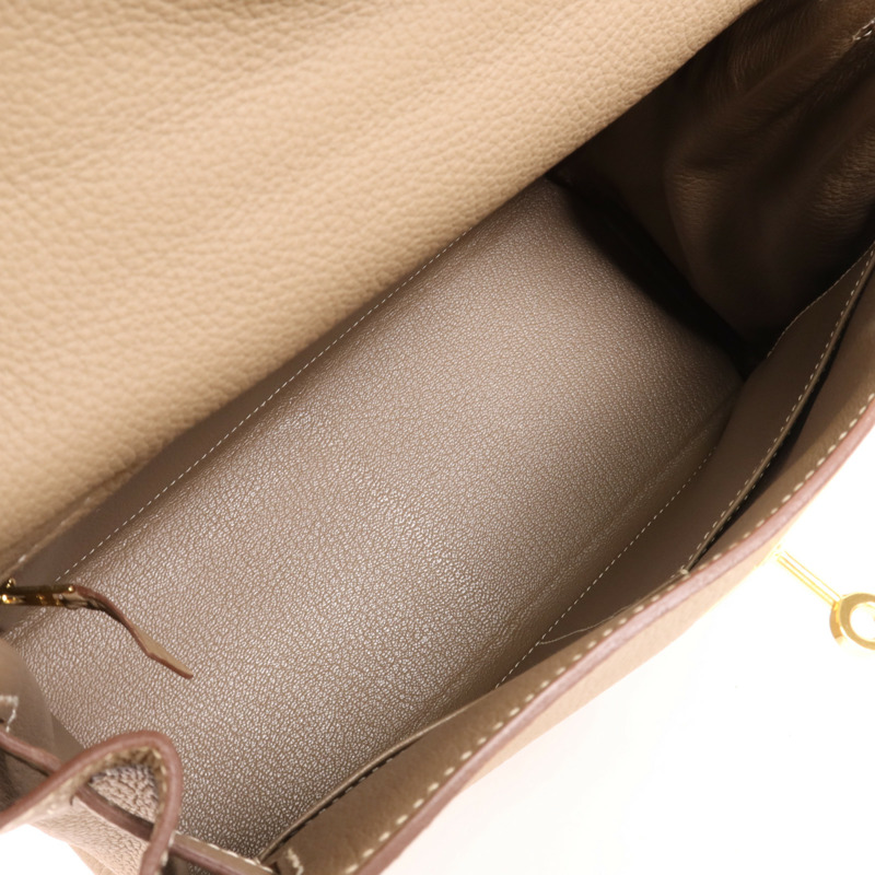 HERMES Togo皮革Kelly 28金扣手挽肩背兩用袋Etoupe-10