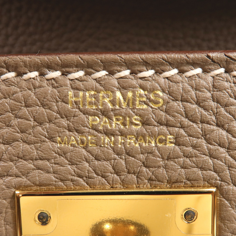 HERMES Togo皮革Kelly 28金扣手挽肩背兩用袋Etoupe-11